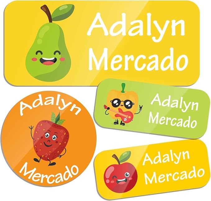 Custom Personalized Name Labels for Kids-(200-1000Labels) Waterproof Name Stickers Tags for School&Daycare,Clothing Tags,Washable&Durable Labels for Lunch Boxes, Bottles,Toys&GEA (Fruit)