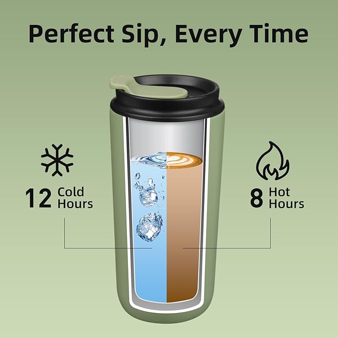 BJPKPK 16oz Insulated Tumbler with Lid,Travel Coffee Mug Stainless Steel,Leakproof Reusable Thermal Cup for Cold and Hot Drinks,Forest Green