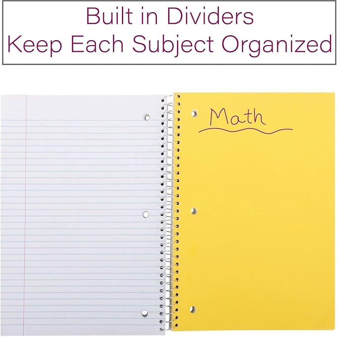 Trail maker (20 Pack) Bulk 5 Subject Notebooks College Ruled | 5 Subject Spiral Notebooks Bulk for School Kids, Students, Offices with Dividers