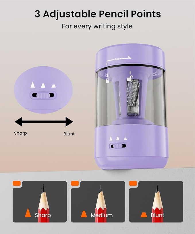 Electric Pencil Sharpener for Classroom, Fully Automatic, Purple