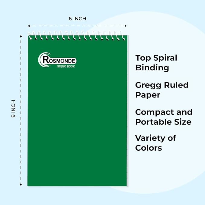 Rosmonde Bulk Steno Pads, 48 Pack, 6x9 Gregg Ruled Steno Book, 80 Sheets