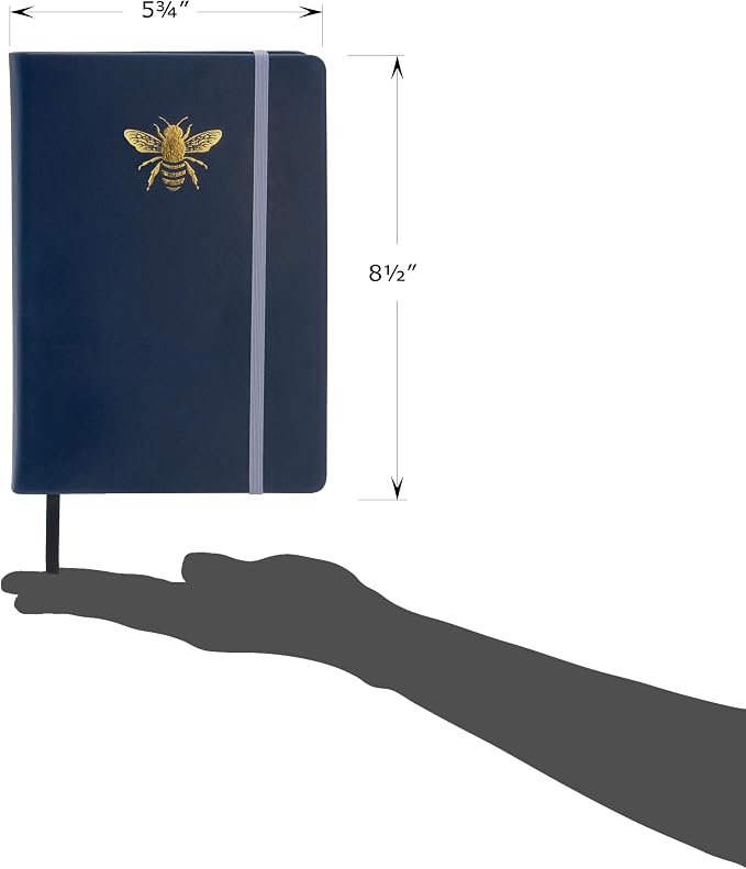 EVERLINEA 5.6” x 8.3” Embossed Bee A5 Hardcover Notebook, 240 Lined Pages, Navy Blue