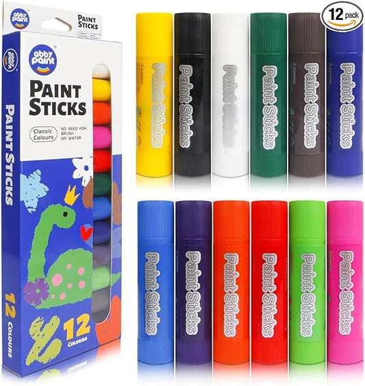 12 Colors Tempera Paint Sticks, Washable Paint Sticks for Kids,Quick-Drying and Non-Toxic Art Supplies for Kids and Student