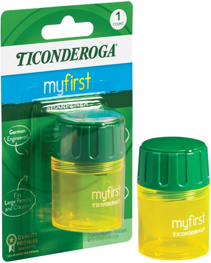 Ticonderoga My First Pencil Sharpener, 1 Hole, Large Barrel, Yellow/Green, Pack of 72