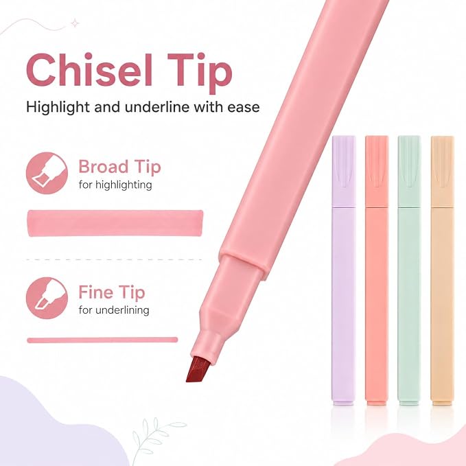 Pastel Highlighters, 12 Pack Chisel Tip Bible Highlighters No Bleed | Assorted Soft Colors for Bible Study, Journaling, Notes, School and Office Supplies, Back to School, Classroom Must Have