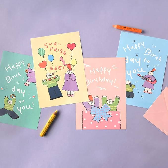 Monolike Olly Molly Birthday Letter Paper and Envelopes Set - 8Type, 32 Letter Paper + 16 Envelopes