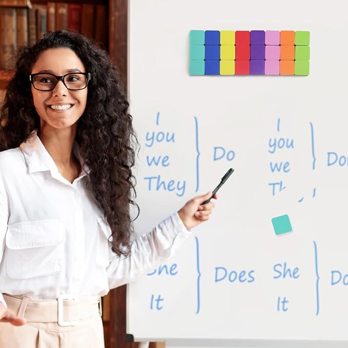 24 Pack Square Magnetic Whiteboard Erasers, Mini Dry Erase Board Erasers for Kids and Students, 8 Color