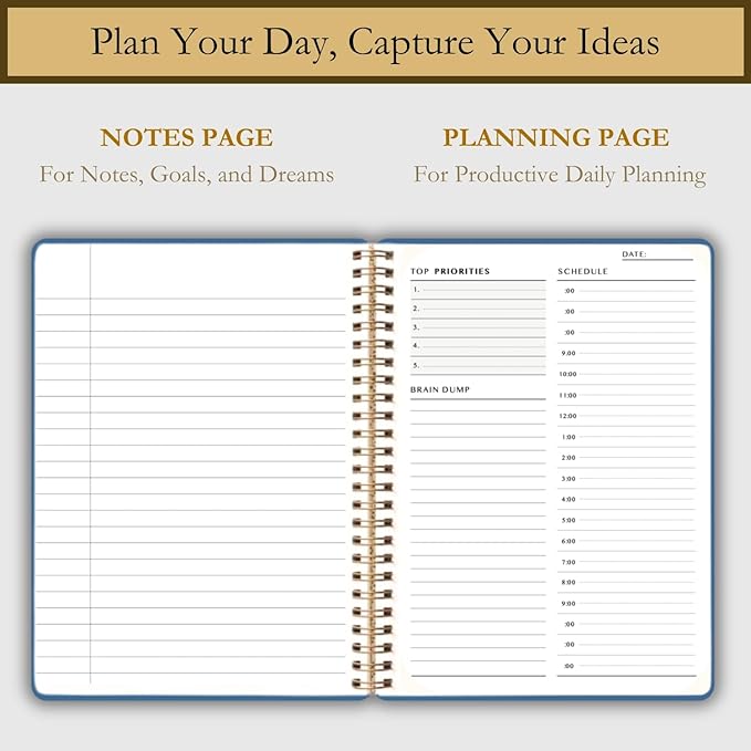 Undated Daily Planner - Time Blocking Planner & ADHD Planner. To Do List, Hourly Schedule, Daily and Monthly Agenda. Time Management & Productivity Planner. Spiral Hardcover Notebook. A4.