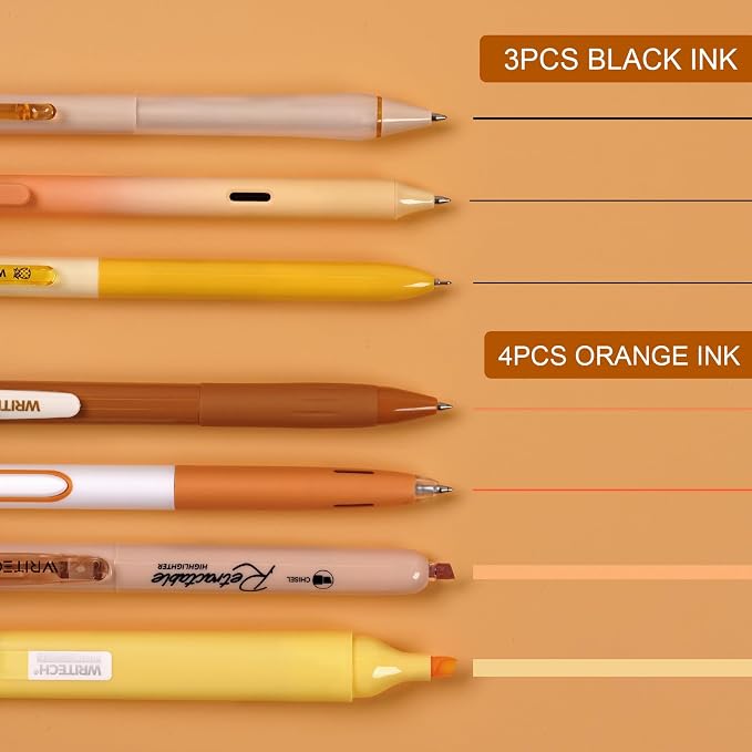 WRITECH Gel Pens Journaling Highlighters: 0.5 &0.7mm Orange Journal Set 7ct