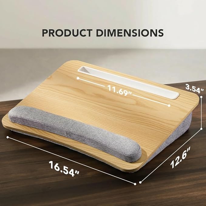 HUANUO Laptop Lap Desk - Portable Lap Desk with Pillow Cushion, Fits up to 15.6 inch Laptop, with Anti-Slip Strip & Storage Function for Home Office Students Use as Computer Laptop Stand - Light Wood