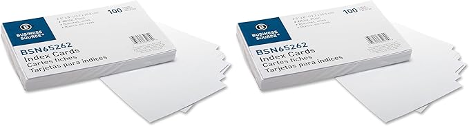 Business Source 65262 Index Cards, Plain, 90lb., 5-Inch x8-Inch, 100/PK, White (Pack of 2)