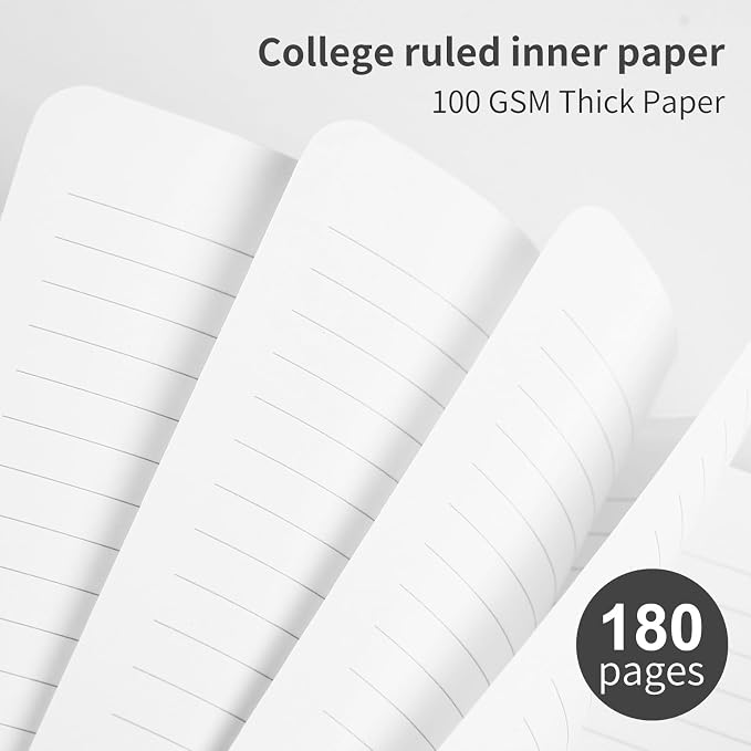 Spiral Notebook - 7.24" x 10" College Ruled Journal with Inner Pockets and 180 Pages, PU Leather Cover Business Journal, Twin-Wire Binding Notebook Perfect for Office & Home School Supplies Black