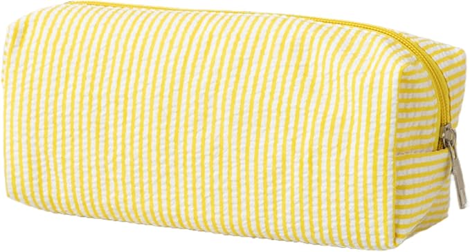 Seersucker Striped Pencil Bag, Large Capacity Stationery Pouch | Preppy Aesthetic Multifunctional Design That Doubles as a Cosmetic Makeup Pouch or Travel Storage Bag