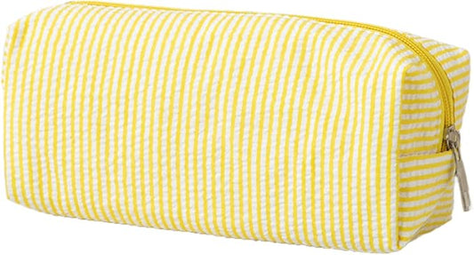 Seersucker Striped Pencil Bag, Large Capacity Stationery Pouch | Preppy Aesthetic Multifunctional Design That Doubles as a Cosmetic Makeup Pouch or Travel Storage Bag