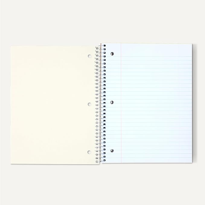 Amazon Basics College Ruled Spiral Notebook, 3-Subject with Pocket Divider, 150 Sheets,8''x10.5'', Assorted Primary Colors, 3 pack
