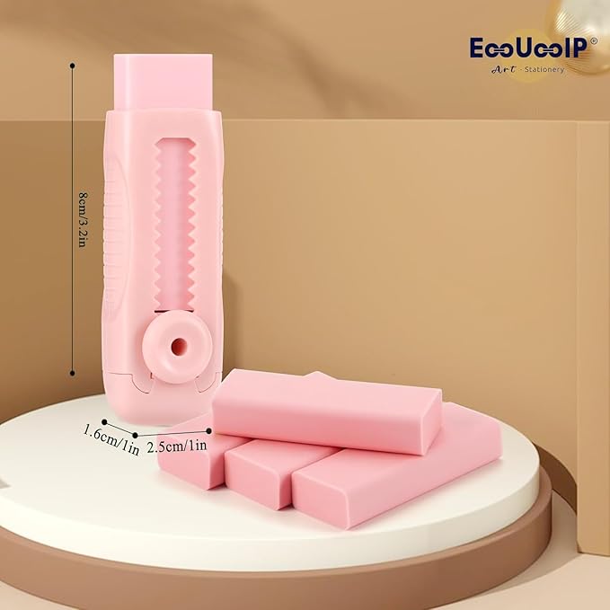 4+1 Pack Rubber Pink Erasers Sliding Retractable Eraser, Large Pink Erasers, Soft Cute Eraser, Large Pencil Eraser for School Office Art Drawing Pencil Eraser for Kids