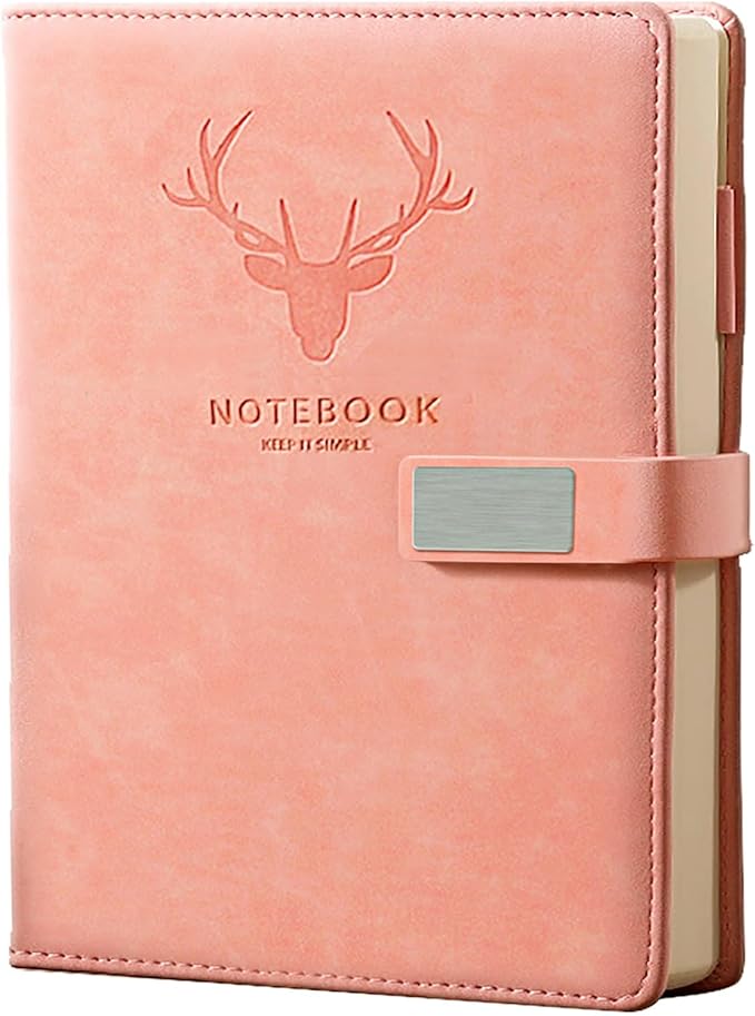 A5 Planner Leather Lined Journal Notebook for Writing, A5 Planner Writing Journal for Girls Women, Ruled Paper Notebook Pink