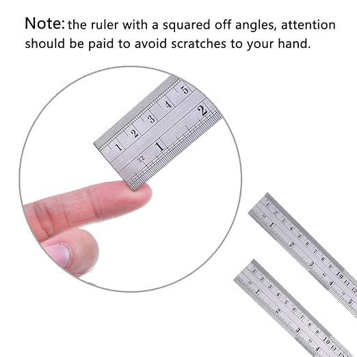 ZZTX Heavy Duty Stainless Steel Ruler Set 12 Inch (30 CM) + 6 Inch (15 CM) Metal Rulers Kit - Perfect Straight Edge for Easy Measurements