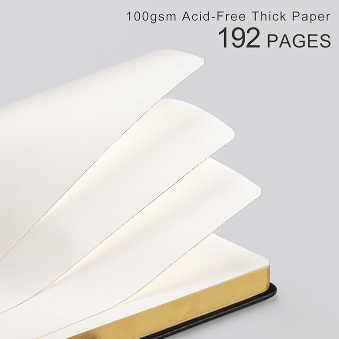 Blank Journal for Women Men, 192 Pages A5 Notebook Journal, Hardcover Notebook with 100Gsm Thick Pages, Leather Note Book for Writing, Travel, Business, Office, Prayer 5.7 x 8.3,Black