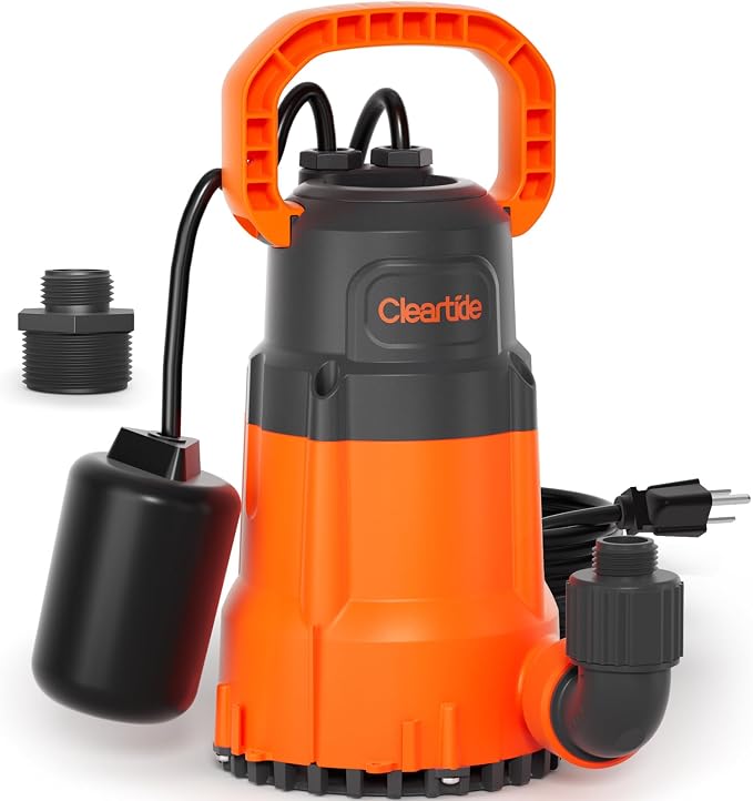 Submersible Water Sump Pump with Float Switch, 1/2 HP 3060 GPH High Flow, Ideal for Yard and Flooded Cellar, Hot Tub, Garden Irrigation, Debris-Handling up to 3/8"