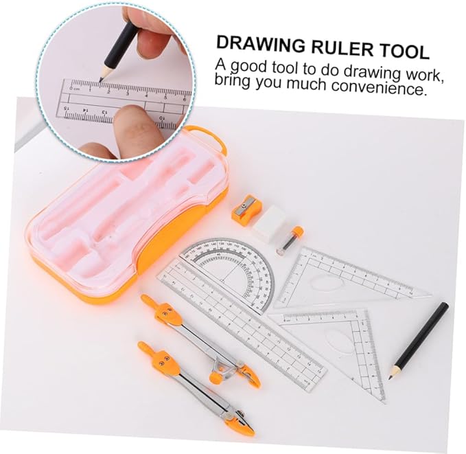 PRETYZOOM Student Geometry Drawing Kit Metal Compasses Set 10pcs Geometry Ruler Math Tool for School Exams and Drafting Supplies Random Color
