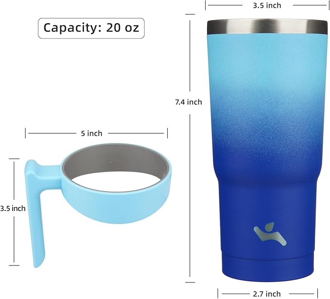 Konokyo 20 oz Tumbler with Handle and 2 Straw 2 Lid, Insulated Water Bottle Stainless Steel Vacuum Cup Reusable Travel Mug,Sky