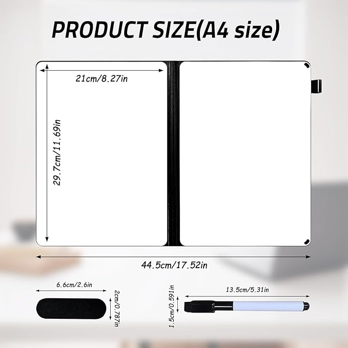 Portable White Board Dry Erase Notebook, Double Sided Folding Whiteboards with Pen and Erase, Small Dry Erase Board for Study, Meeting, Planning 12"x9" (A4), Anti-Ghosting (Pink)