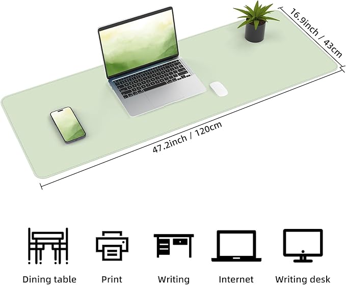 AFIING Leather Desk Pad Protector, Large Desk Mat with Natural Cork & PU Leather, Mouse Pad, Non-Slip, Waterproof Desk Writing Pad for Office and Home, Light Green