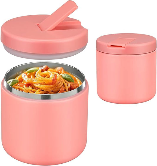 Pawtong 19oz Insulated Vacuum Food Jar with Buckle Lid Wide Mouth Soup Thermo for Hot Food Kids Leakproof Stainless Steel Lunch Container- Pink-1Pack
