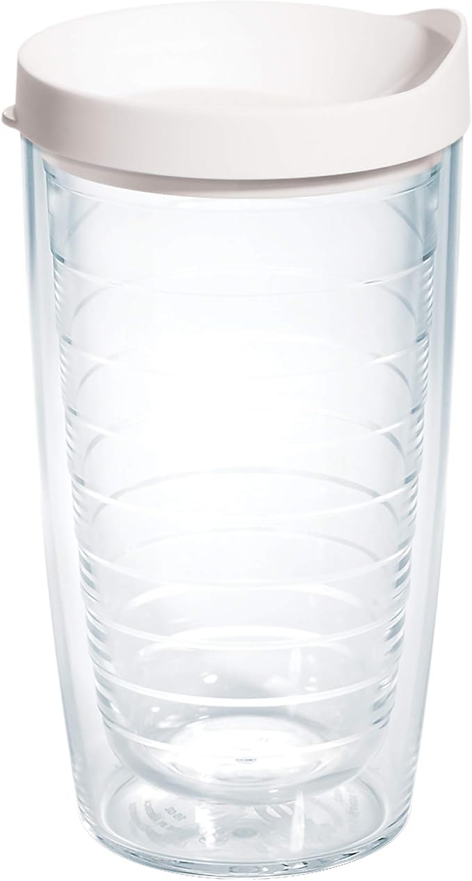 Tervis Clear & Colorful Lidded Made in USA Double Walled Insulated Tumbler Travel Cup Keeps Drinks Cold & Hot, 16oz, White Lid