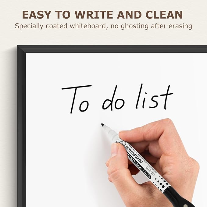Small Whiteboard, 16'' x 12'' Magnetic White Board Dry Erase Board for Wall, Hanging Black Aluminum Frame Wipe Board for Home, Office, School
