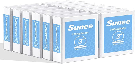 SUNEE 3 Inch Binders 3 Ring 12 Pack, Large 3" Clear View Binders Bulk Three Ring PVC-Free (Fit 8.5x11 Inches) for School or Office Supplies, White