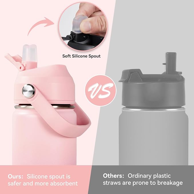 Fijinhom 24oz Insulated Stainless Steel Water Bottle, Wide Mouth Double Wall Vacuum, Silicone Straw, Sweat & Leak Proof, BPA Free Insulated Water Flask for Travel, Keep Cold 24h Hot 12h, Pink Gradient