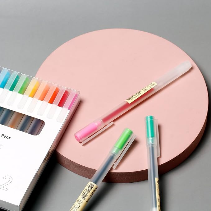 0.38 Fine Point Colorful Pens for Journaling, Ultra Fine Tip Needle Point Gel, 12 Colored Minimalist Office Stationery Supplies