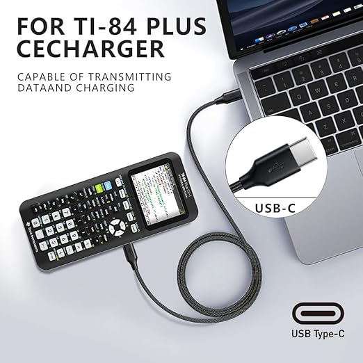【2-Pack USB & USB C Braided Power and Data Cables】, Compatible with TI-84 Plus CE, TI-84 Plus C Silver, TI 89 Titanium, TI Nspire CX/TI Nspire CX CAS