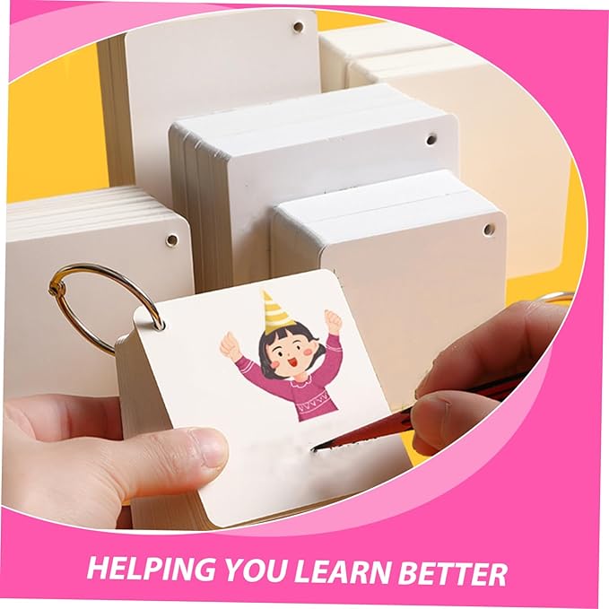 STOBOK Blank Flashcards Index Cards Rings Punched Studying Note Cards Hand Painting Memo