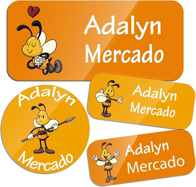 Custom Personalized Name Labels for Kids-(200-1000Labels) Waterproof Name Stickers Tags for School&Daycare,Clothing Tags,Washable&Durable Labels for Lunch Boxes, Bottles,Toys&GEA (Bee)