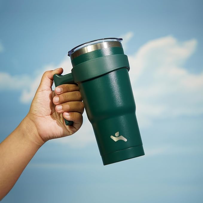 Konokyo 20 oz Tumbler with Handle and 2 Straw 2 Lid, Insulated Water Bottle Stainless Steel Vacuum Cup Reusable Travel Mug,Army Green
