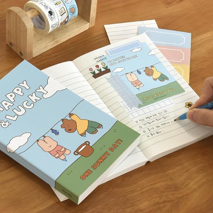 Monolike Happy and Lucky Littles Paperback Line Notebook - 03. Laundry_Design note, Mini note, Simple note, Notebook, 192 Pages, 4.13x6.69