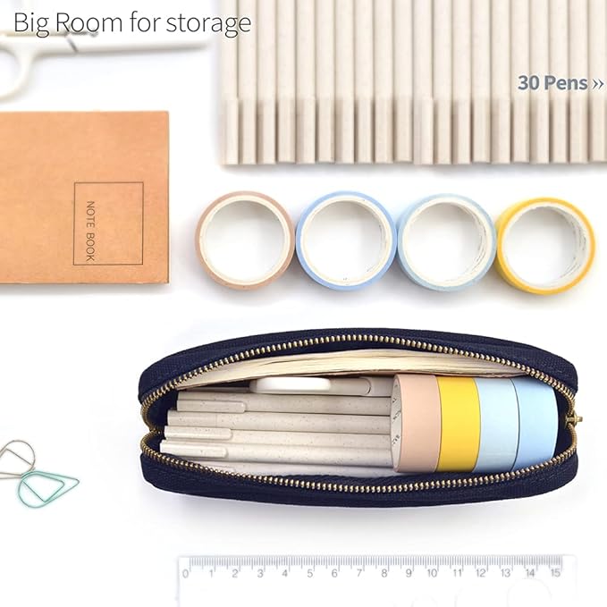 Pencil Pen Case, Canvas Pencil Pouch Big Capacity Pen Bag with Zipper Durable Stationary Storage Bag for Adult Students Officers