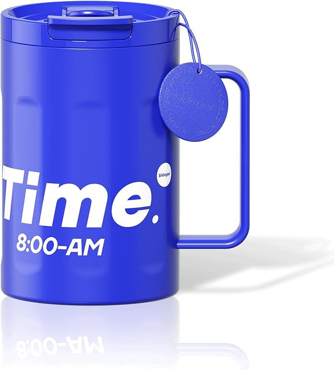 18 oz Stainless Steel Insulated Coffee Mug with Handle and Lid, Double Wall Vacuum Travel Mug, Tumbler Cup with Sliding Lid, Resuable Insulated Coffee Tumbler, Blue