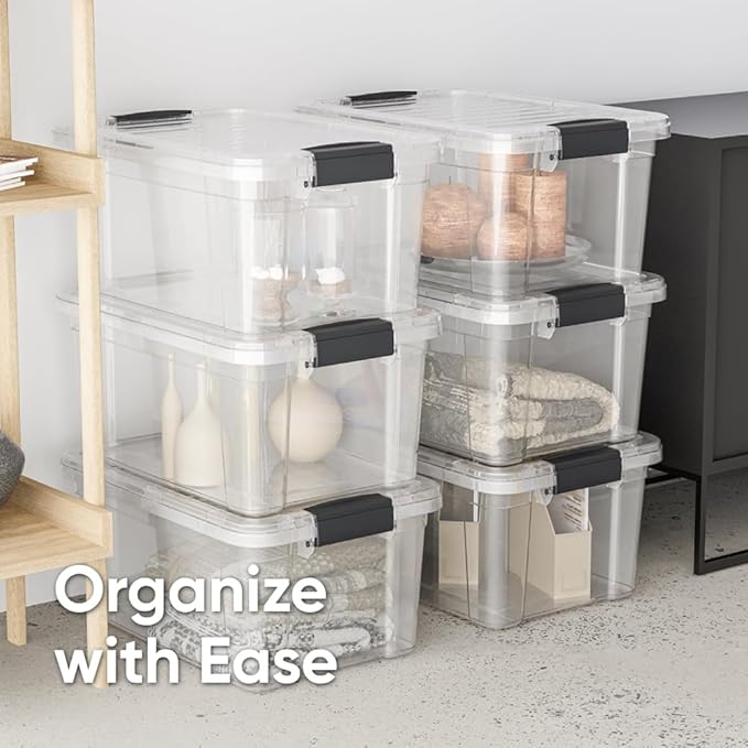 Superio Clear Storage Boxes with Lids, 14.25 Quart Plastic Container Bins for Organizing, Stackable Crates, BPA Free, Non Toxic, Odor Free, Organizers for Home, Office and Dorm, 5 Pack