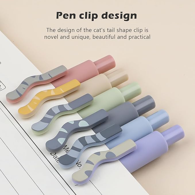Ddaowanx Gel Pens, 0.7mm Quick Dry Fine Point Smooth Writing Pens, Cute Office School Supplies Gifts for Women (12 Pcs Cat, Multicolor)