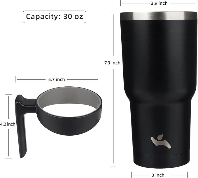 Konokyo 30 oz Tumbler with Handle and 2 Straw 2 Lid, Insulated Water Bottle Stainless Steel Vacuum Cup Reusable Travel Mug,Black