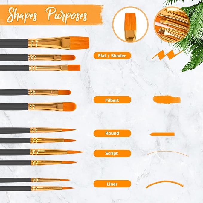 Soucolor Acrylic Paint Brushes Set, 120Pcs Round Pointed Tip Artist Paintbrushes for Acrylic Painting Oil Watercolor Canvas Boards Rock Body Face Nail Art, Halloween Pumpkin Ceramic Crafts Supplies