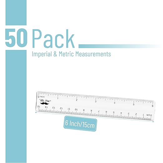 Mr. Pen- Bulk Plastic Rulers, 6 Inch, 50 Pack, Easy-to-Read Markings, Scratch-Resistant Design, Durable Clear Ruler for Crafting Office & School, School Supplies, Bulk Rulers Set, Measuring Tools