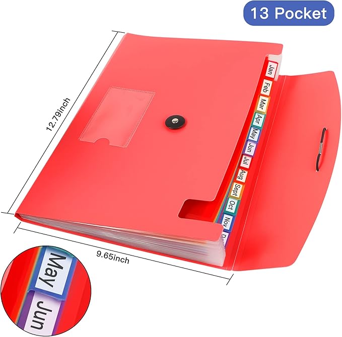 3 Pack 13-Pocket Expanding File, Plastic Expandable File Folder with Pockets, Accordion Organizer Folder - Black&Blue&Red