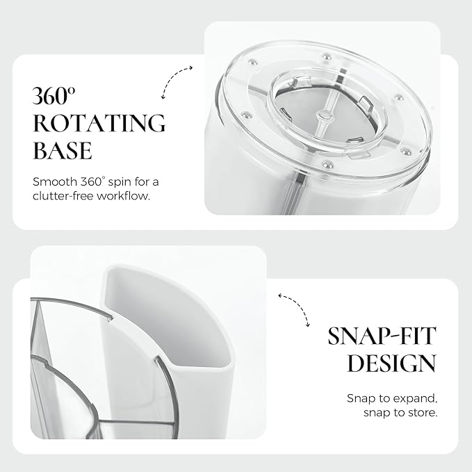 KONVINIT White Pen Holder for Desk, 5 Slots 360° Rotating Pen Organizer, Cute Desk Organizers and Accessories for School, Home, Office and Art Supply