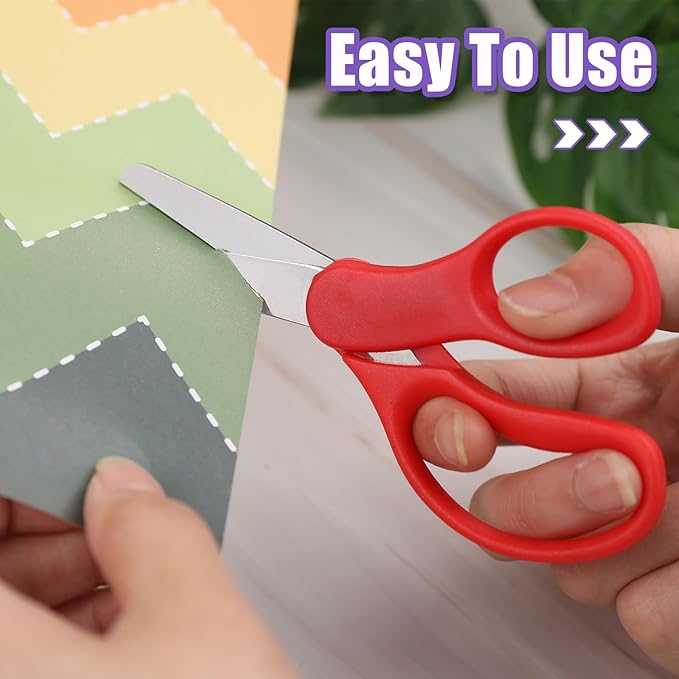 BURVAGY 24 Packs 5" Small School Student Blunt Tip Craft Kids Scissors, Stainless Steel Blades Comfort Grip 5 Inch Safety Scissors Bulk for Children Toodler Cutting Paper