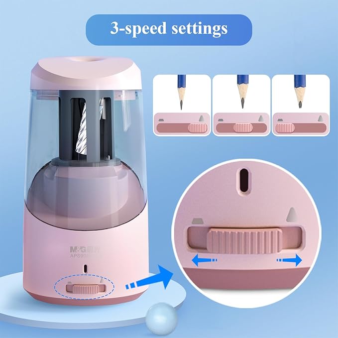 M&G Pink Electric Pencil Sharpener, Portable Automatic Pencil Sharpener for Colored Pencils, Auto Stop, Super Sharp & Fast, USB Operated for 6-8mm Pencils for Kids, School, Office, Home (Pink)
